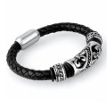 Fashion Skull Gothic Jewelry Stainless Steel Bangle Leather Bracelet